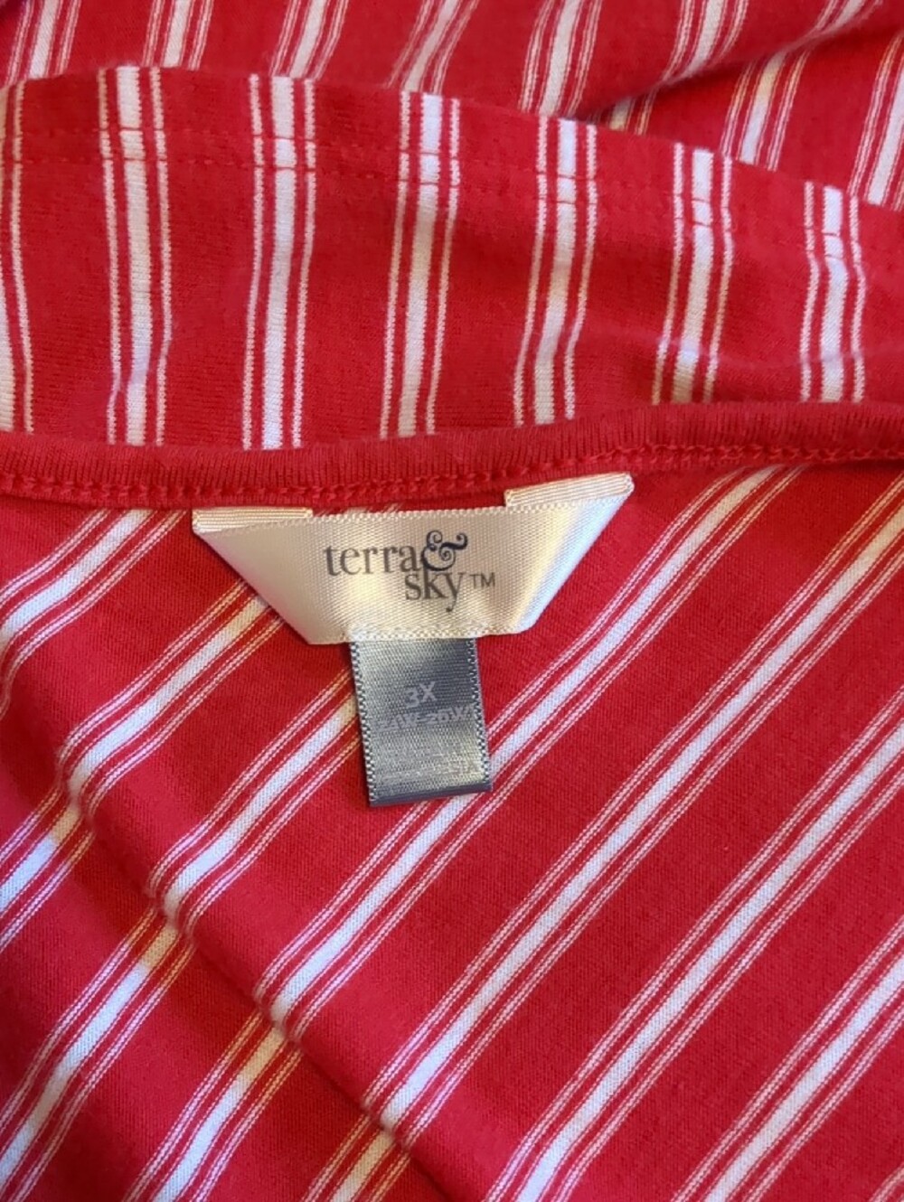 Terra & Sky Red and White Striped Ruffle Sleeve Tunic Plus Size 3XL - Picture 4 of 4